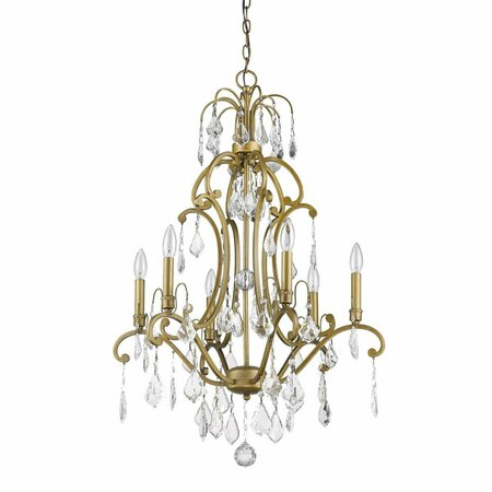 HOMEROOTS 35 x 24 x 24 in. Claire 6-Light Antique Gold Chandelier with Crystal Accents 398124